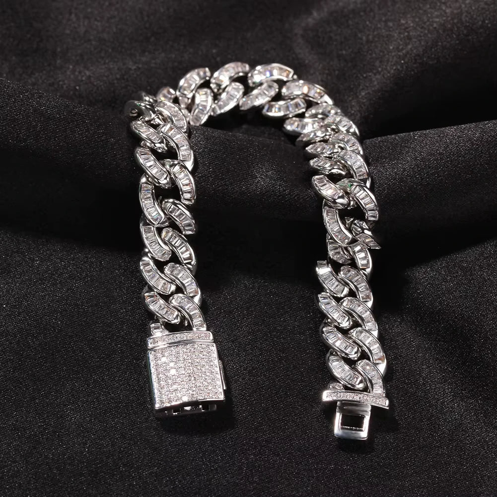 silver 10mm iced out baguette cuban link bracelet - unisex modern jewelry from clearquartzshop