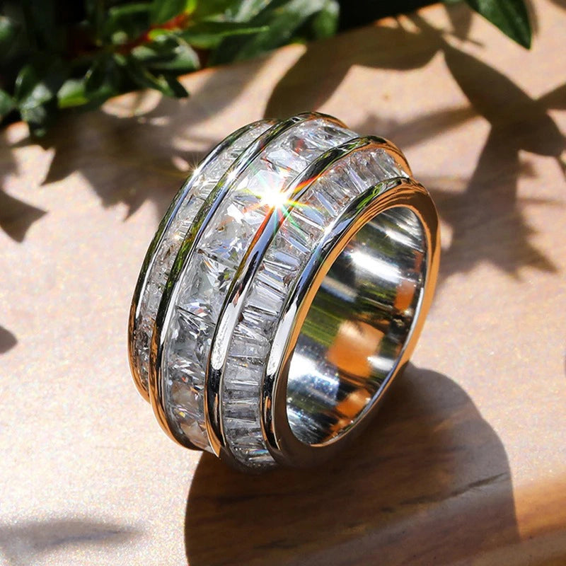 baguette cuban link ring in silver - bling streetwear by clearquartzshop