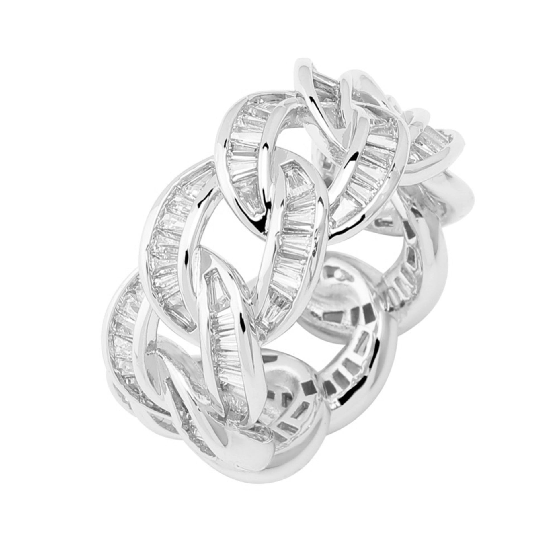 silver baguette cuban link ring for men and women - bold jewelry by clearquartzshop