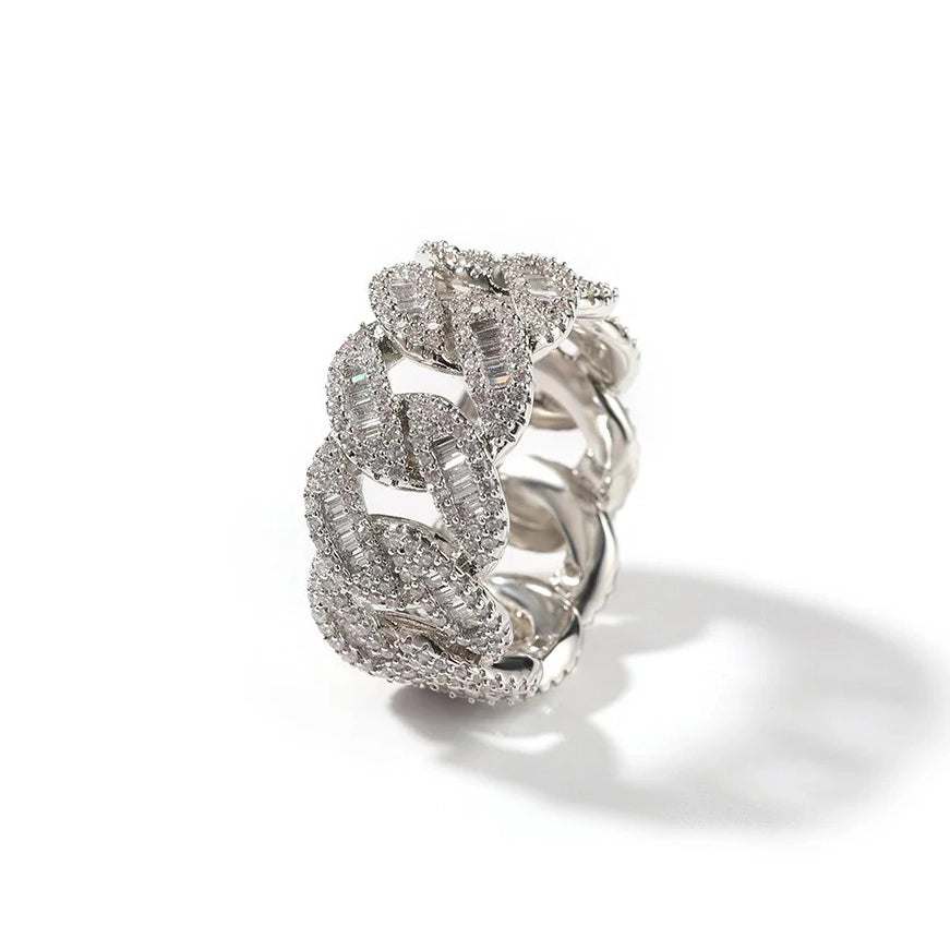 silver baguette cuban link ring for men and women - everyday jewelry by clearquartzshop
