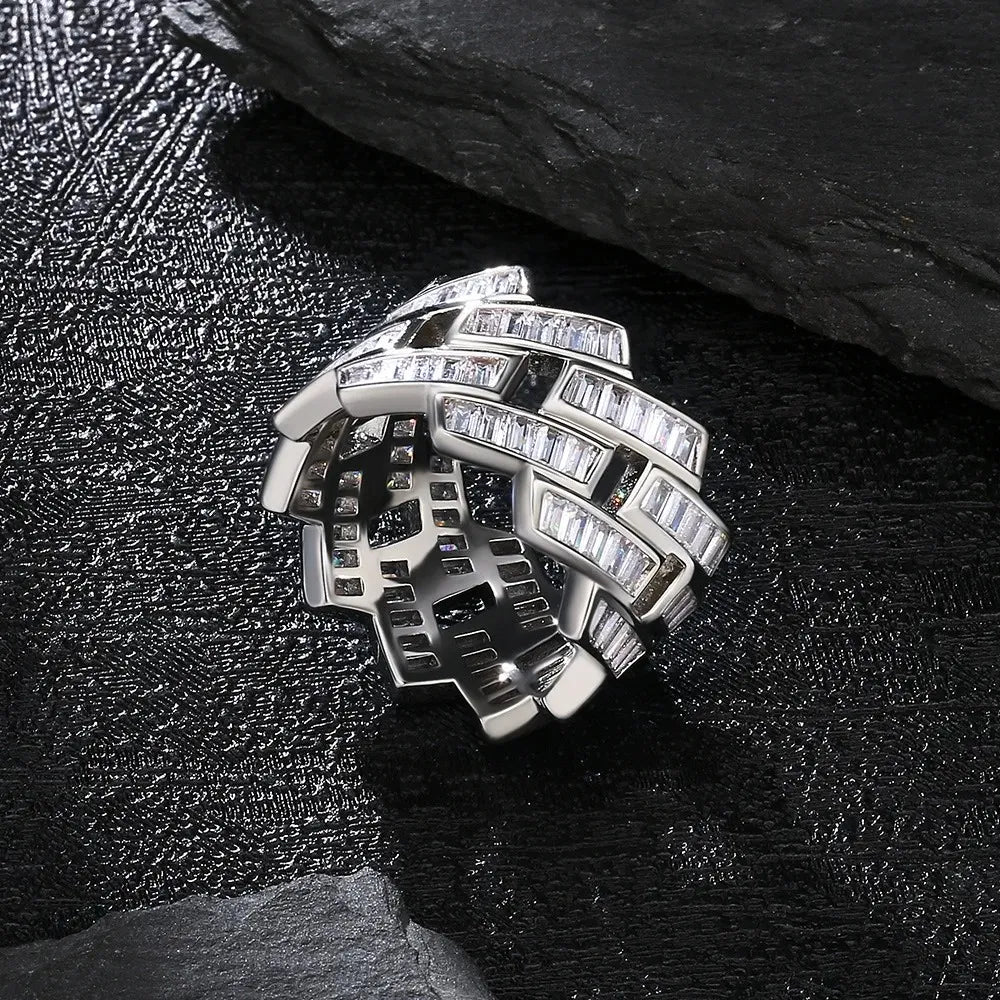 silver baguette prong cuban link ring - fashion band by clearquartzshop