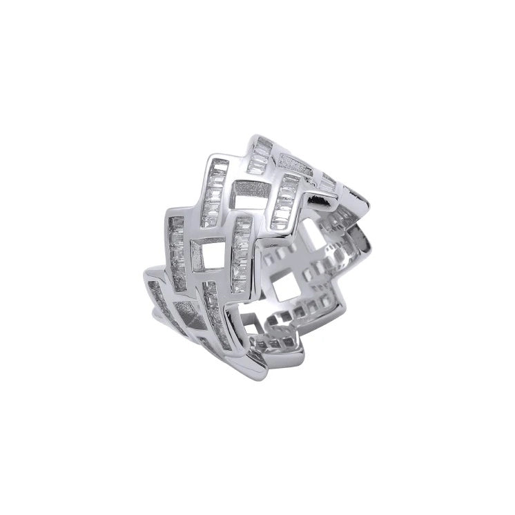baguette prong cuban link ring in silver for men and women - bling jewelry by clearquartzshop