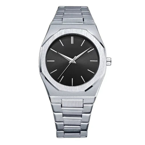 black dial stainless steel luxury quartz silver watch for unisex appeal by clearquartzshop