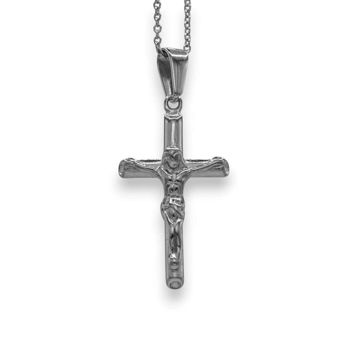 silver cross pendant made from stainless steel with cable chain | 18k white gold unisex faith jewelry by clearquartzshop