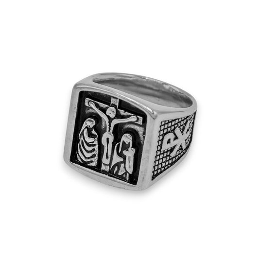 silver crucifix ring for men and women made from stainless steel and 18k white gold plated | faith jewelry by clearquartzshop