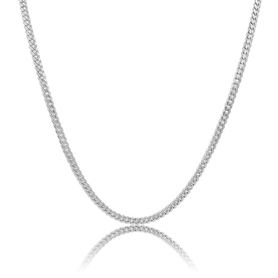 silver cuban link chain made from stainless steel for men and women, in sizes of 3mm, 5mm, 8mm and 10mm from clearquartzshop