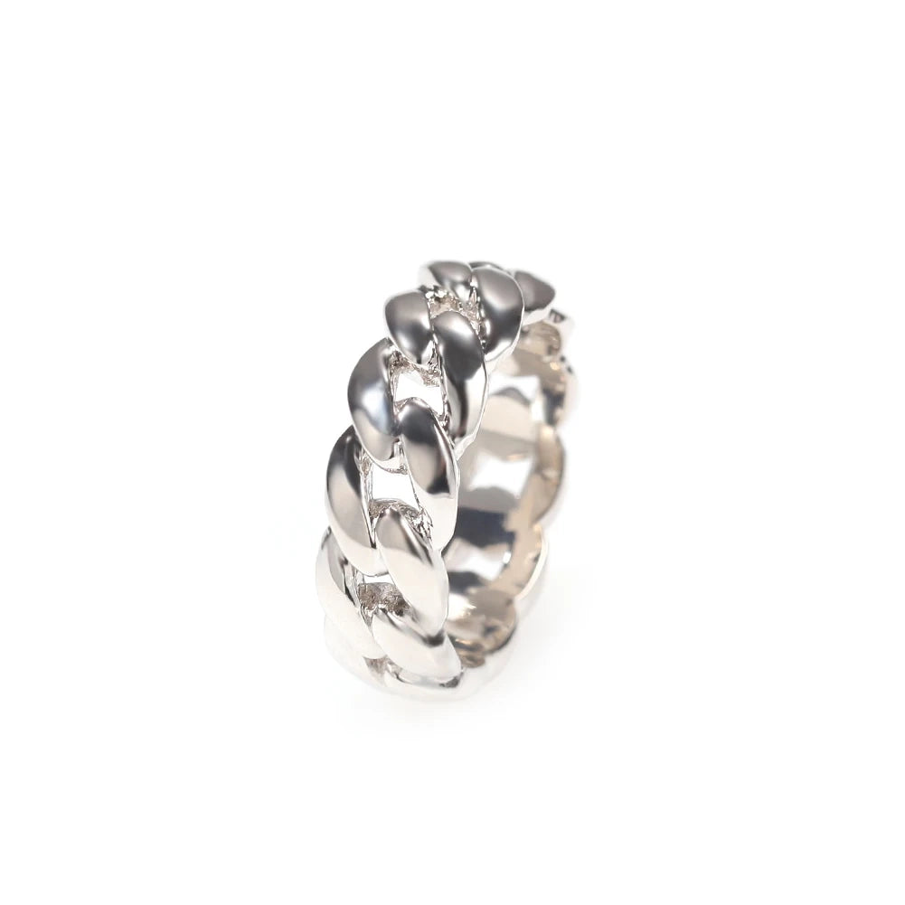 silver cuban link ring - unisex bold statement band by clearquartzshop