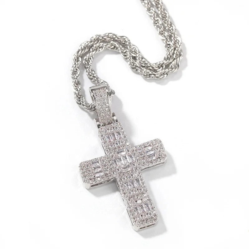 diamond crucifix necklace in silver with twisted chain - bling jewelry by clearquartzshop