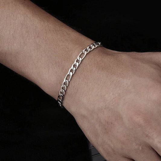 silver figaro bracelet built from stainless steel- unisex minimalist jewelry by clearquartzshop
