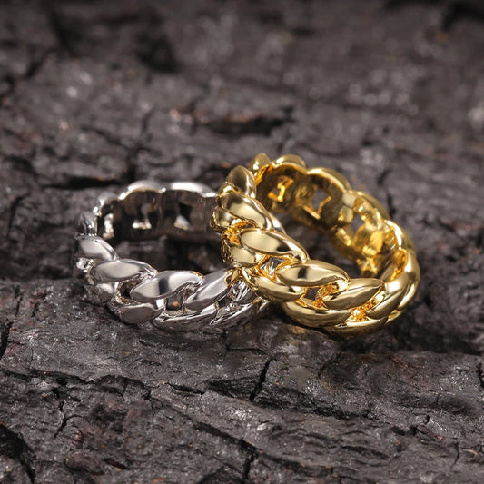 cuban link ring in silver and gold - fashion jewelry by clearquartzshop