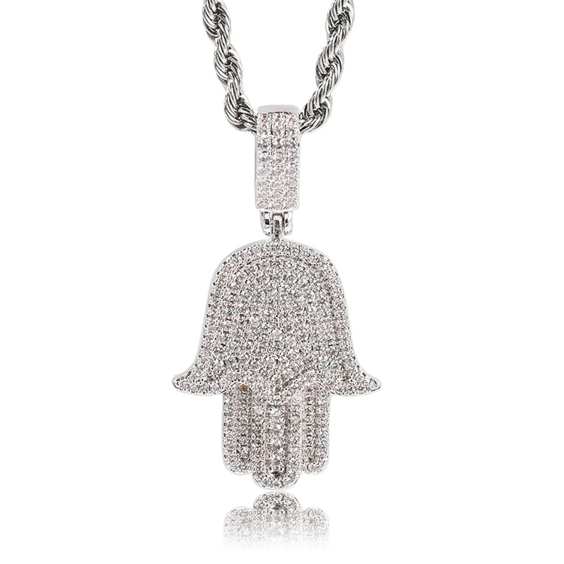 silver hand of god pendant with stainless steel rope chain | unisex night out jewelry from clearquartzshop