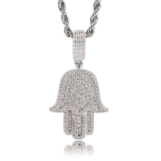 silver hand of god pendant with stainless steel rope chain | unisex night out jewelry from clearquartzshop