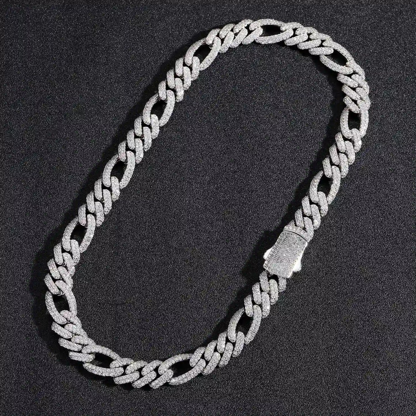 silver 12mm iced out figaro prong cuban link chain - unisex italian jewelry with cubic zirconia stones clearquartzshop