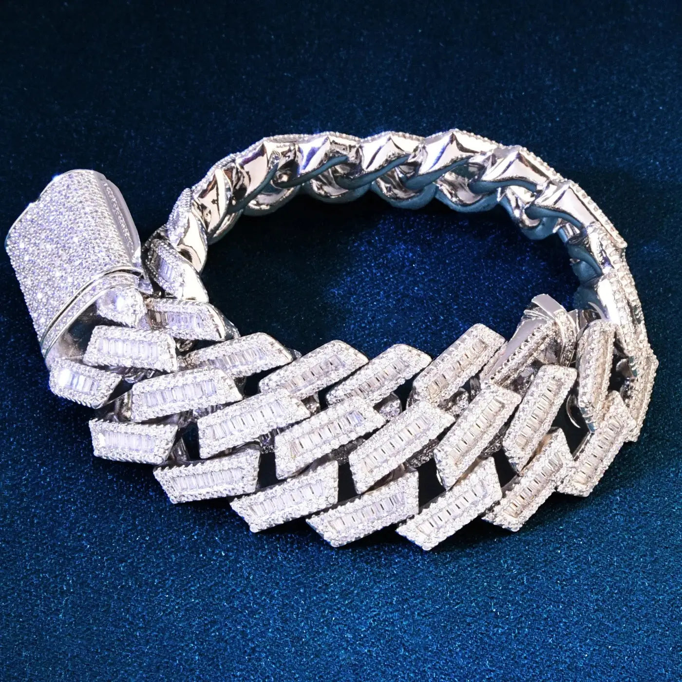 silver baguette prong cuban link bracelet - unisex iced out jewelry by clearquartzshop