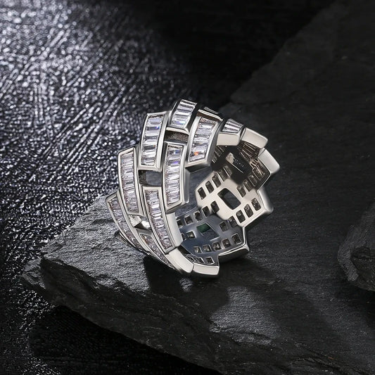 iced out baguette prong cuban link ring in silver - cz band by clearquartzshop
