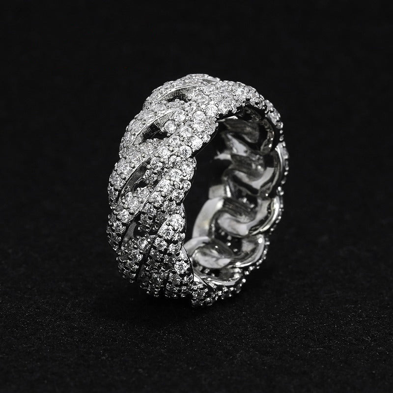 silver 10mm iced out cuban link ring - diamond band by clearquartzshop