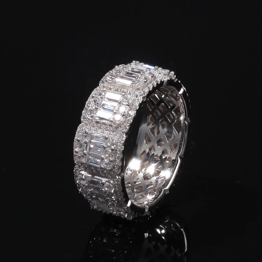 silver iced out eternity ring - baguette jewelry by clearquartzshop