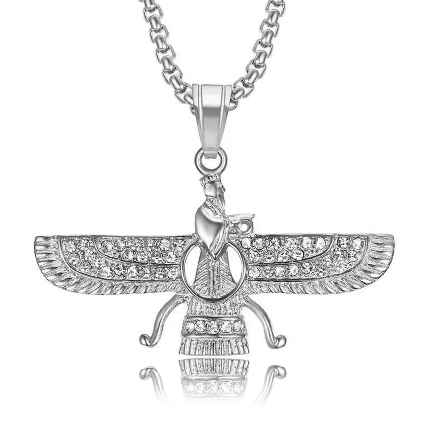 silver iced out farvahar pendant - zoroastrian necklace by clearquartzshop