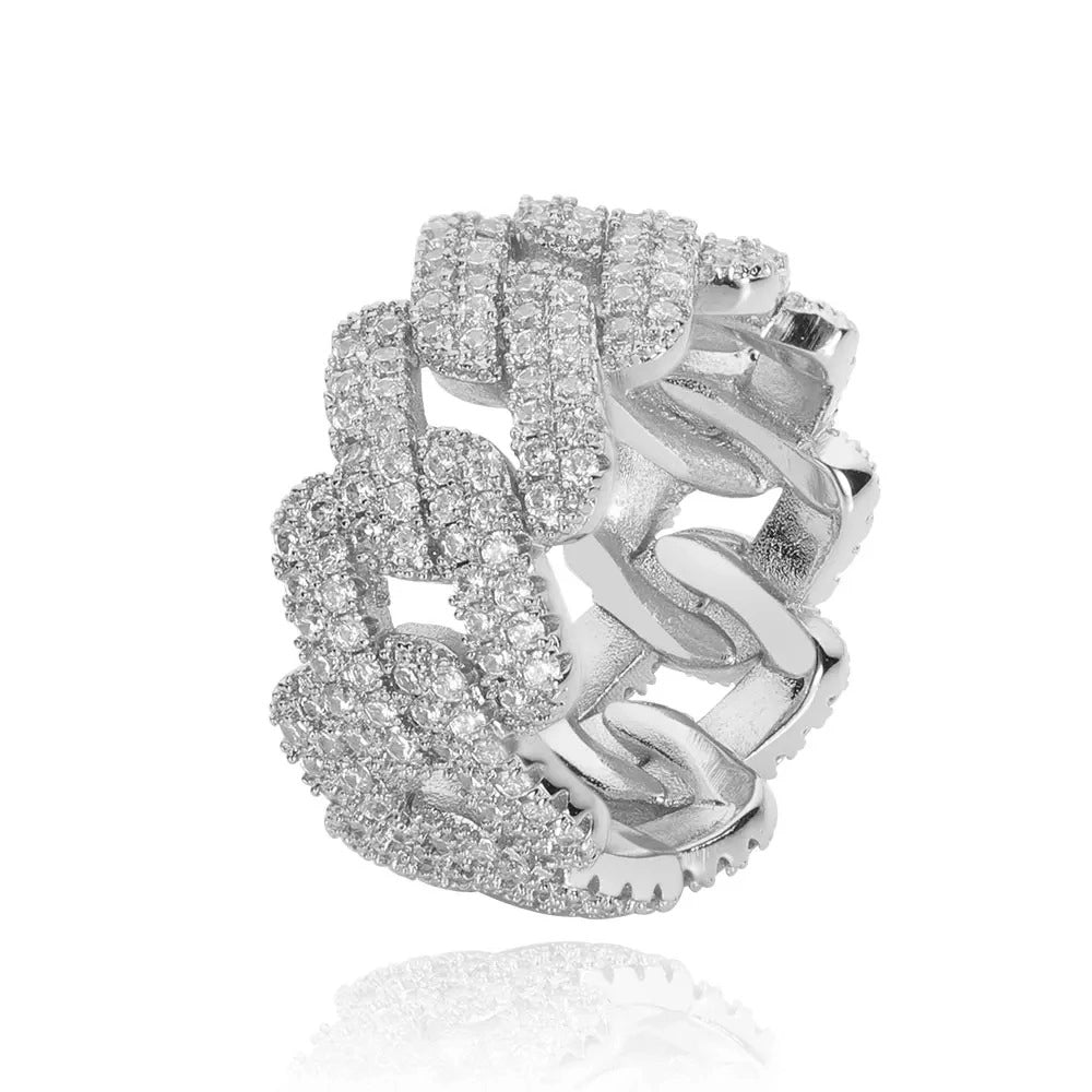 silver iced out prong cuban ring for men and women - cz jewelry by clearquartzshop