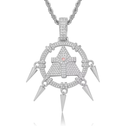 silver iced out cross pyramid pendant with stainless steel rope chain - unisex hip hop necklace by clearquartzshop