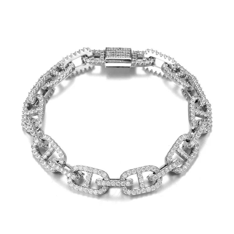silver 11mm iced mariner link bracelet for men and women - bold jewelry from clearquartzshop
