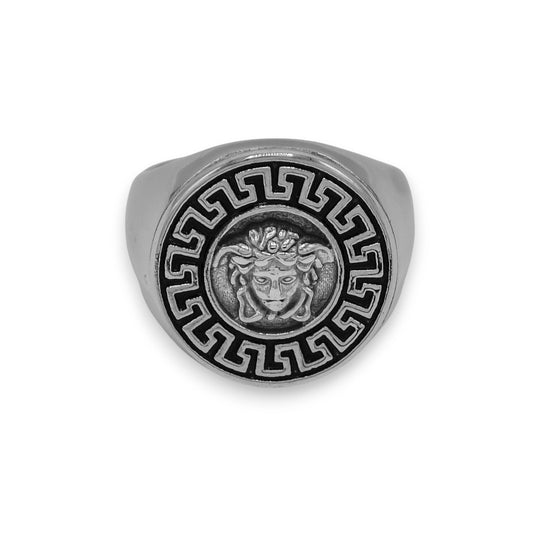 silver medusa ring for men and women made from stainless steel | white gold mythology jewelry by clearquartzshop