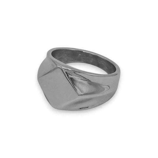 silver minimalist signet ring 18k white gold plated | unisex stainless steel jewelry by clearquartzshop