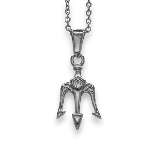 silver poseidon pendant for men and women made from stainless steel with chain | trident necklace by clearquartzshop