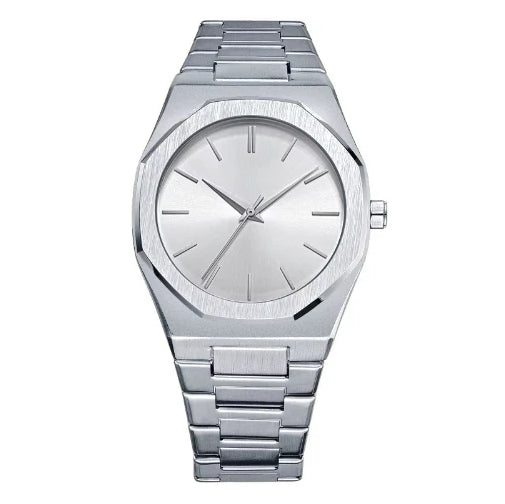 silver stainless steel luxury quartz watch for men and women by clearquartzshop