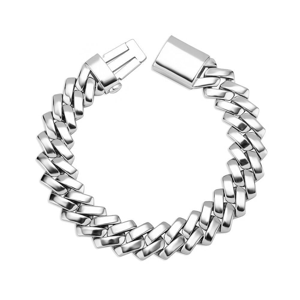 silver prong cuban link bracelet for men and women, in sizes of 12mm and 18mm - affordable jewelry by clearquartzshop