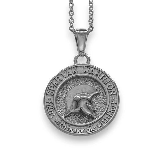 silver spartan warrior pendant made from stainless steel with chain | 18k white gold unisex bold jewelry by clearquartzshop
