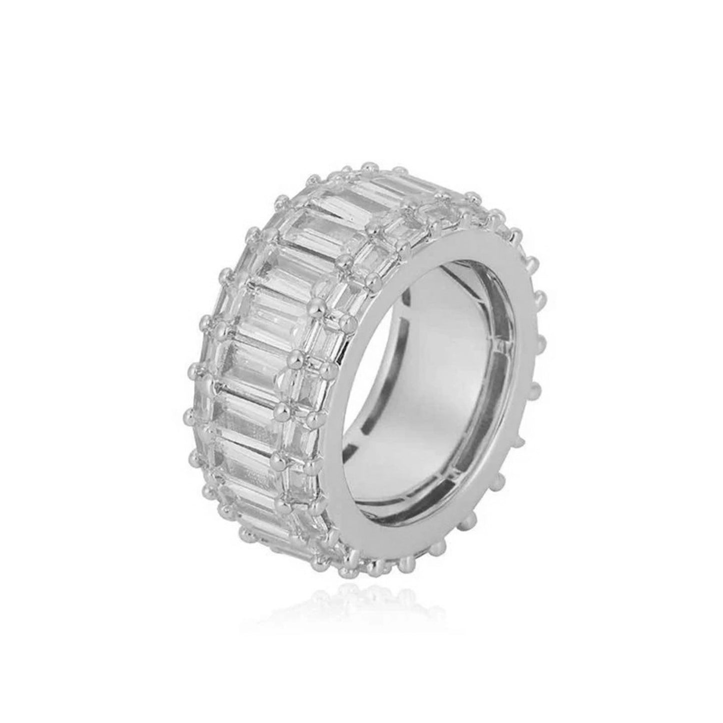 12mm three row baguette cuban ring in silver for men and women - modern jewelry by clearquartzshop