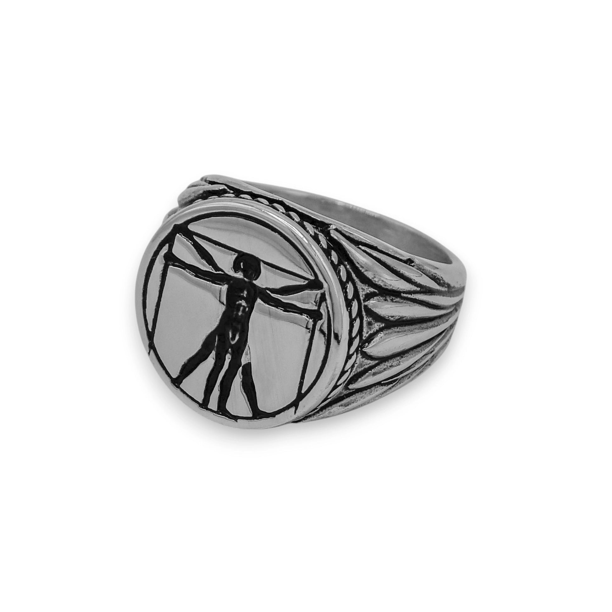 silver vitruvian ring built from stainless steel and 18k white gold plated | unisex streetwear jewelry by clearquartzshop