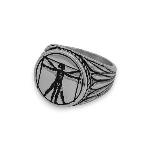 silver vitruvian ring built from stainless steel and 18k white gold plated | unisex streetwear jewelry by clearquartzshop
