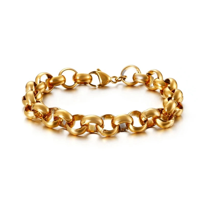 gold 10mm belcher bracelet - bold unisex jewelry by clearquartzshop