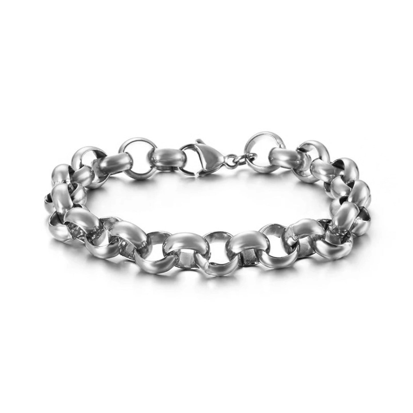 silver 10mm belcher bracelet built from stainless steel - urban jewelry by clearquartzshop