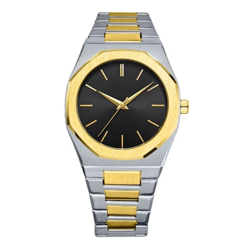 two tone black dial stainless steel fashion quartz watch for men and women by clearquartzshop