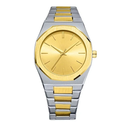 two tone gold dial stainless steel elegant quartz watch for men and women by clearquartzshop
