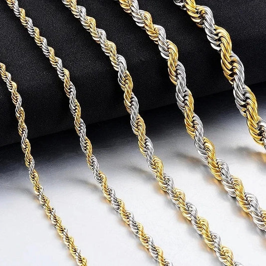 two tone rope chain in 18k gold and silver built from stainless steel - unisex streetwear necklace by clearquartzshop